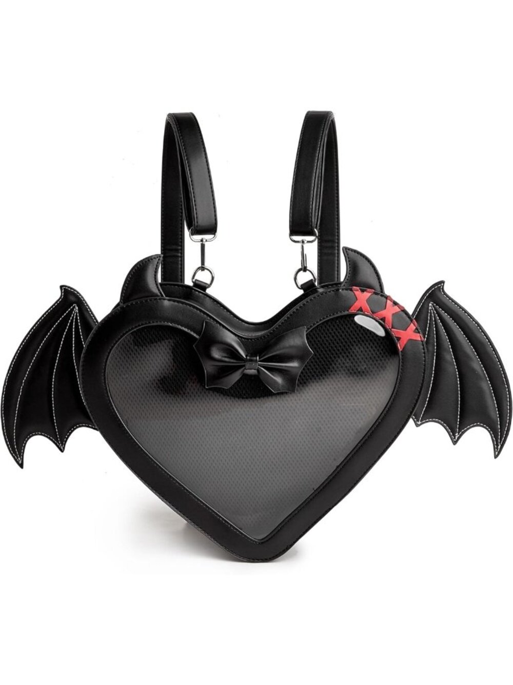 Gothic Heart Ita Bag Backpack Crossbody Purse with Bat Wings - Stylish & Unique